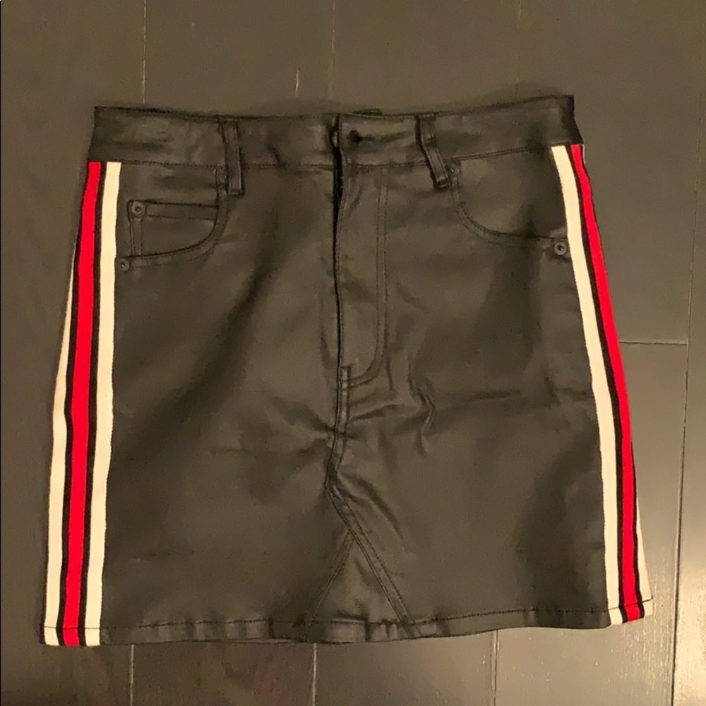 Pleather Black Striped pencil skirt